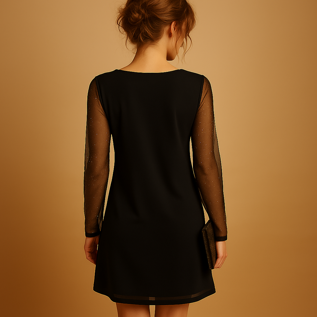 Zwarte dames mini-jurk met V-hals en lange mouwen, ideaal voor casual chique stijl en feestelijke gelegenheden