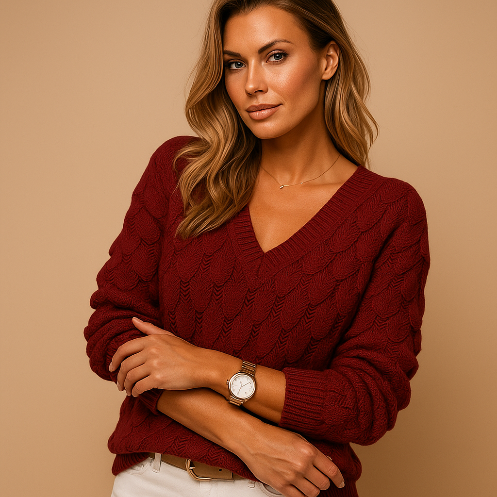 Minimalistische gebreide trui voor dames van zachte katoenmix, met flatterende pasvorm en ronde hals, perfect voor casual en formele looks.