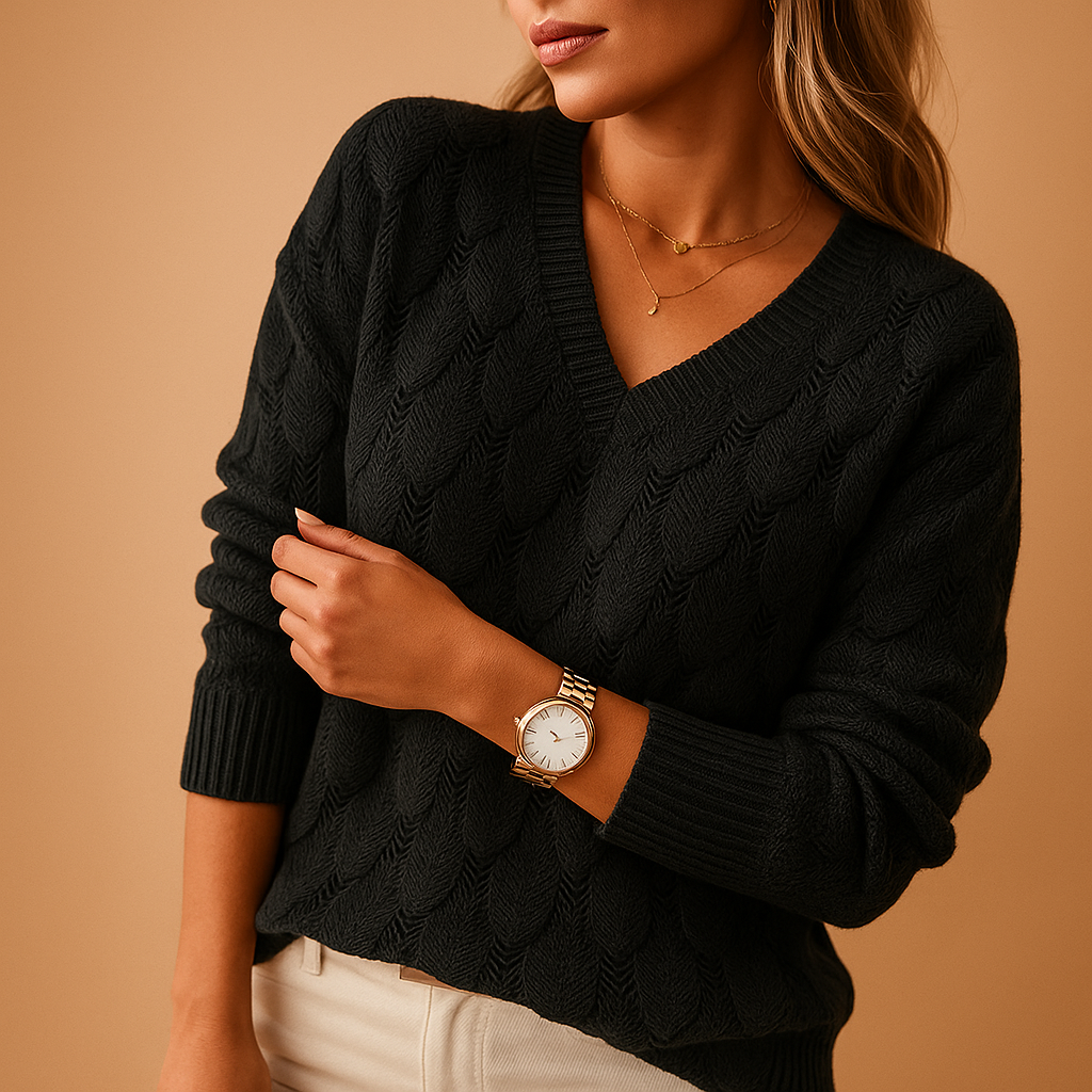 Minimalistische gebreide trui voor dames van zachte katoenmix, met flatterende pasvorm en ronde hals, perfect voor casual en formele looks.