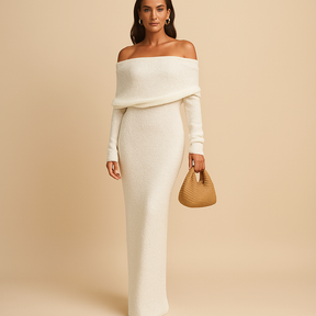 Elegante off-shoulder zomerjurk voor dames in khaki, zwart of wit, ideaal voor formele en informele zomerse gelegenheden.