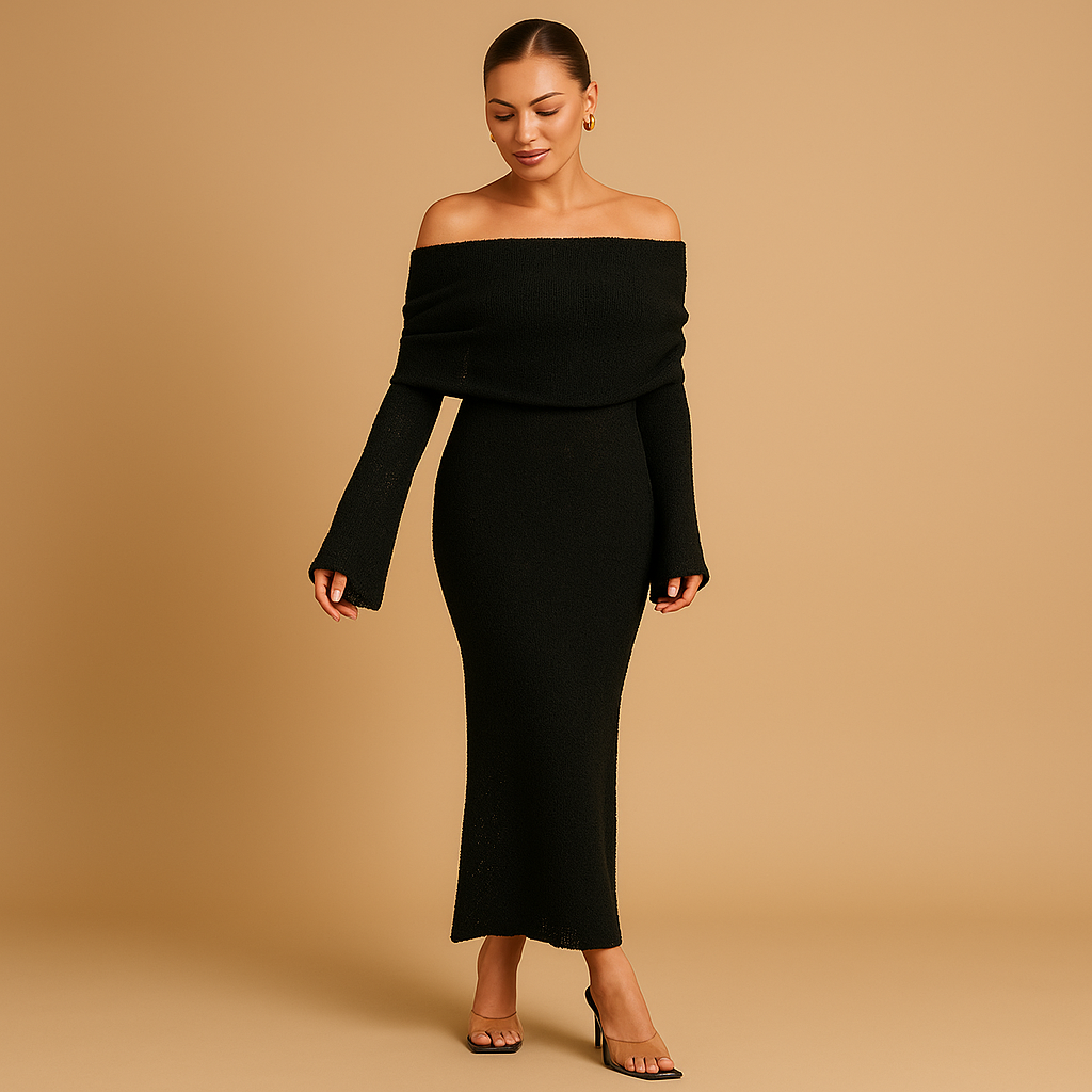 Elegante off-shoulder zomerjurk voor dames in khaki, zwart of wit, ideaal voor formele en informele zomerse gelegenheden.