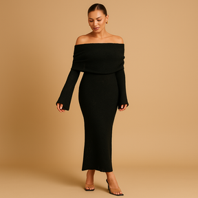 Elegante off-shoulder zomerjurk voor dames in khaki, zwart of wit, ideaal voor formele en informele zomerse gelegenheden.