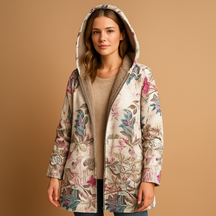 Omkeerbaar thermisch jack met capuchon voor dames. Lichtgewicht, warm en vochtregulerend, ideaal voor dagelijks gebruik en winterse activiteiten.