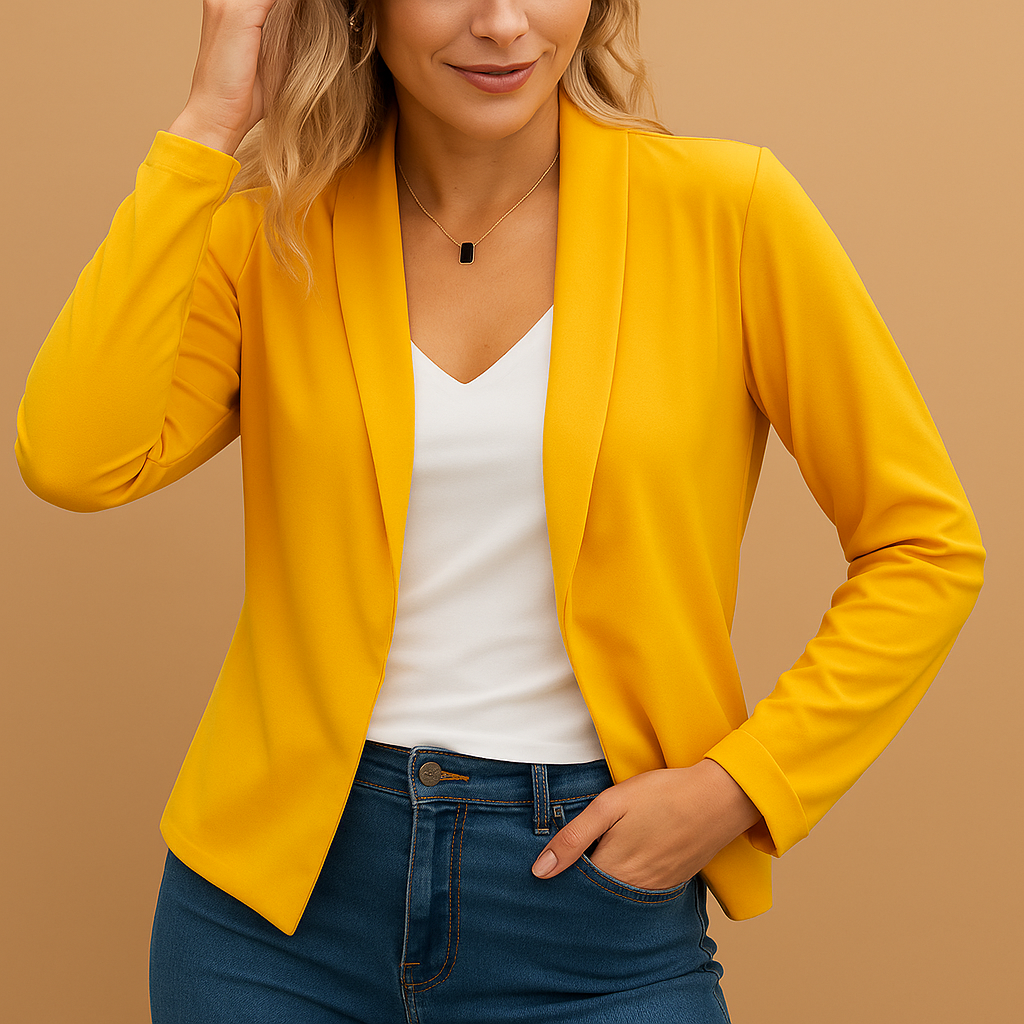 Open damesblazer met moderne snit en flatterende pasvorm, ideaal voor werk en casual gelegenheden.