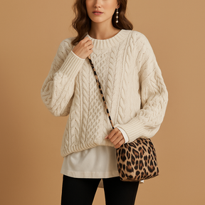 Oversized chunky gebreide damestrui met ronde hals voor dames, ideaal voor koude dagen, laagjeslooks en casual styling.