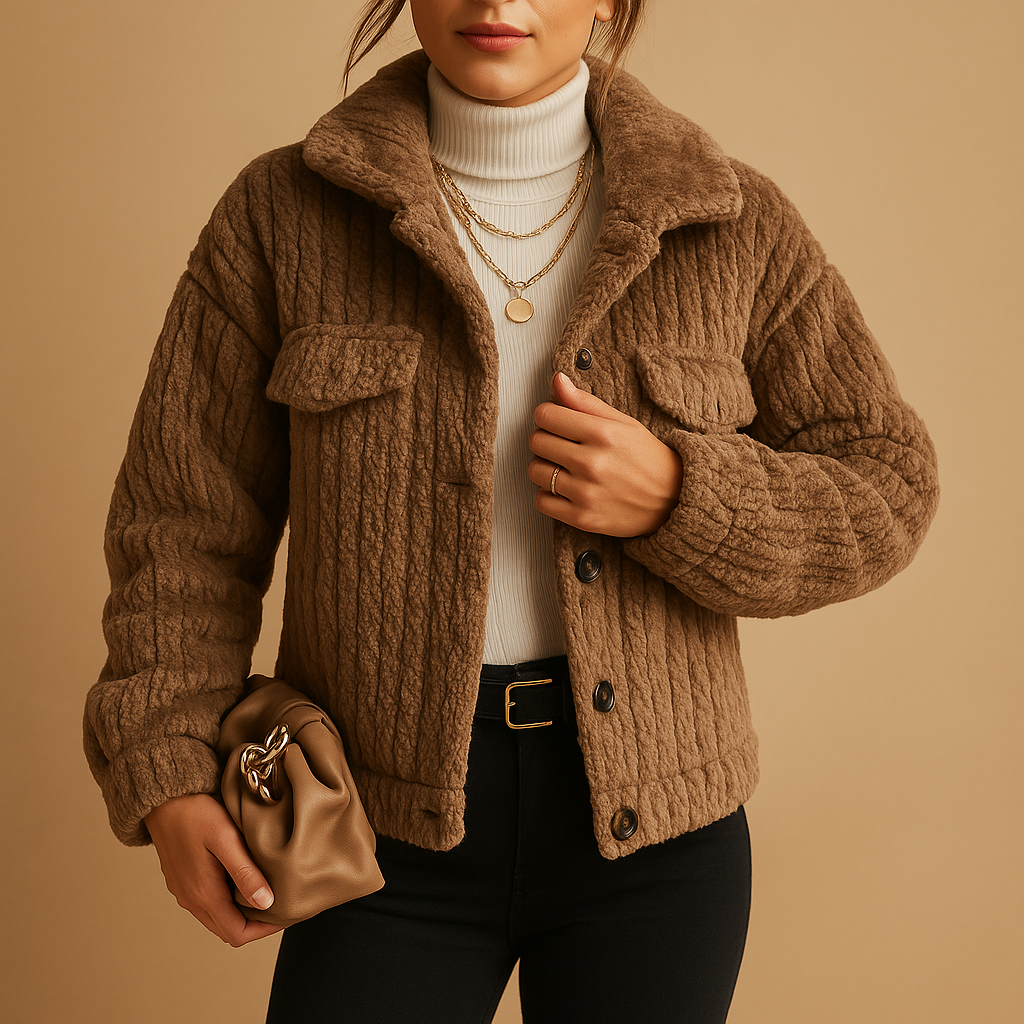 Oversized jas voor dames met parelknopen, boxy pasvorm en zachte stof. Ideaal voor seizoenslagen en minimalistische, trendy outfits.