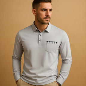 Heren polo shirt met lange mouwen en kraag in marineblauw, ideaal voor casual en zakelijke outfits, comfortabel en stijlvol