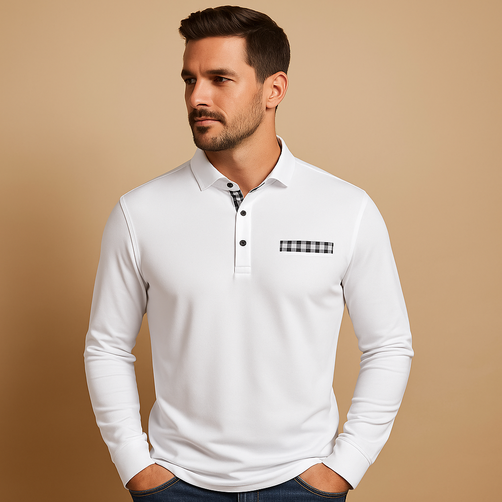 Heren polo shirt met lange mouwen en kraag in marineblauw, ideaal voor casual en zakelijke outfits, comfortabel en stijlvol