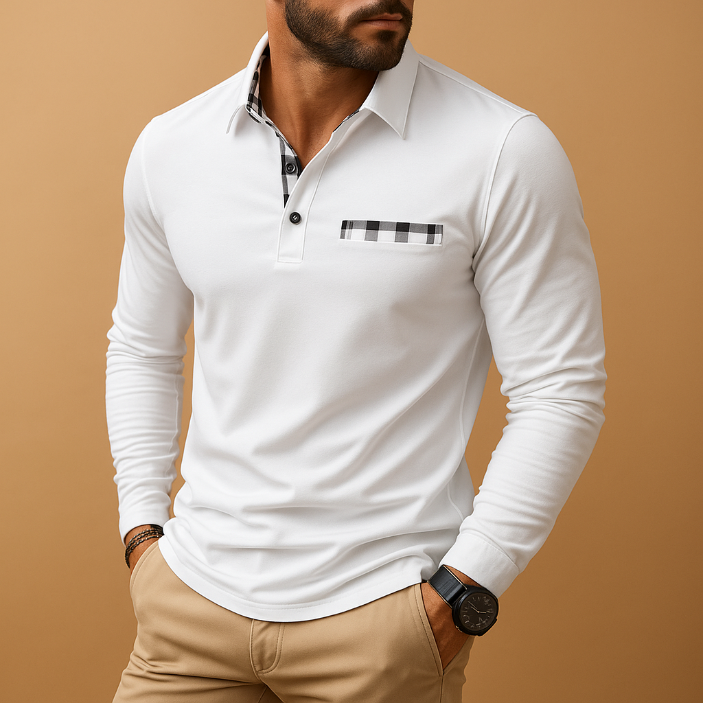 Heren polo shirt met lange mouwen en kraag in marineblauw, ideaal voor casual en zakelijke outfits, comfortabel en stijlvol