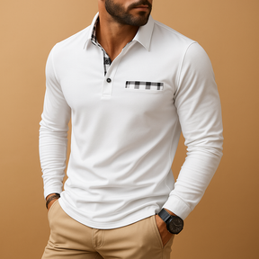 Heren polo shirt met lange mouwen en kraag in marineblauw, ideaal voor casual en zakelijke outfits, comfortabel en stijlvol