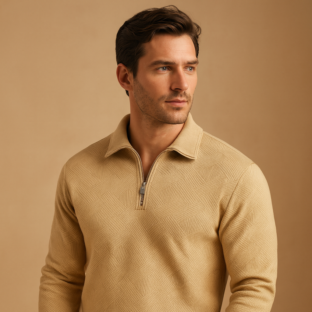 Heren polo trui met kwart rits en geometrisch patroon, ideaal voor herfst en winter, geschikt voor zowel werk als vrije tijd.