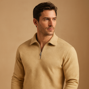 Heren polo trui met kwart rits en geometrisch patroon, ideaal voor herfst en winter, geschikt voor zowel werk als vrije tijd.
