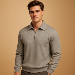 Heren polo trui met kwart rits en geometrisch patroon, ideaal voor herfst en winter, geschikt voor zowel werk als vrije tijd.