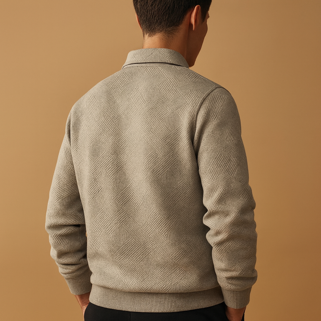 Heren polo trui met kwart rits en geometrisch patroon, ideaal voor herfst en winter, geschikt voor zowel werk als vrije tijd.