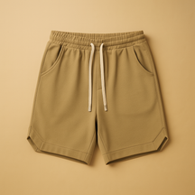 Retro sportshort voor heren met losse pasvorm en elastische tailleband, perfect voor sportieve activiteiten en ontspannen zomerdagen.