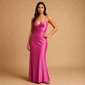 Satijnen avondjurk voor dames met halternek, nauwsluitend lijfje en elegante maxi-lengte, perfect voor bruiloften en formele evenementen.