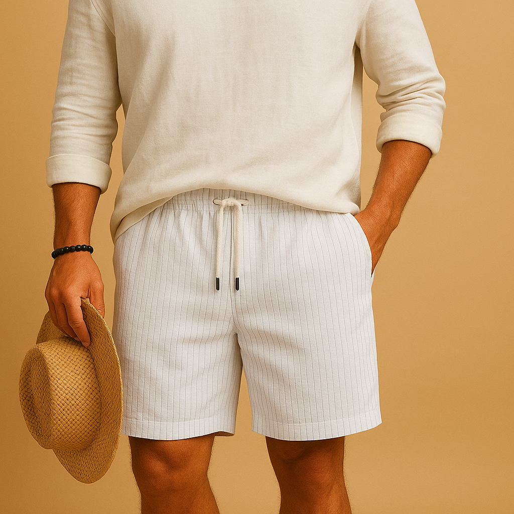Comfortabele heren shorts met elastische taille en trekkoord, ideaal voor warme dagen, stranduitjes of casual momenten.