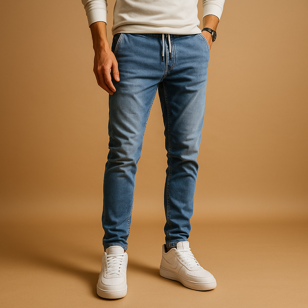 Slim-fit herenjeans met stretch denim en moderne wassing, ideaal voor casual en smart-casual outfits met comfortabele pasvorm.