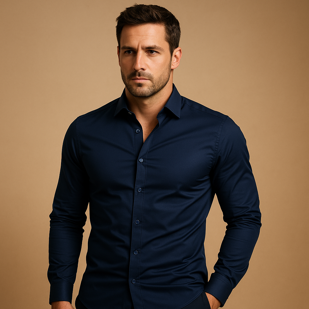 Heren slim fit overhemd van katoen met turndown-kraag, geschikt voor zakelijke en casual outfits met een moderne uitstraling.
