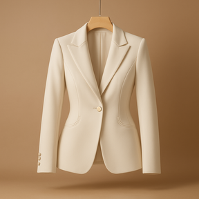 Dames blazer met reverskraag in slim fit pasvorm, perfect voor casual outfits en buitenevenementen, verkrijgbaar in zwart, beige en wit.
