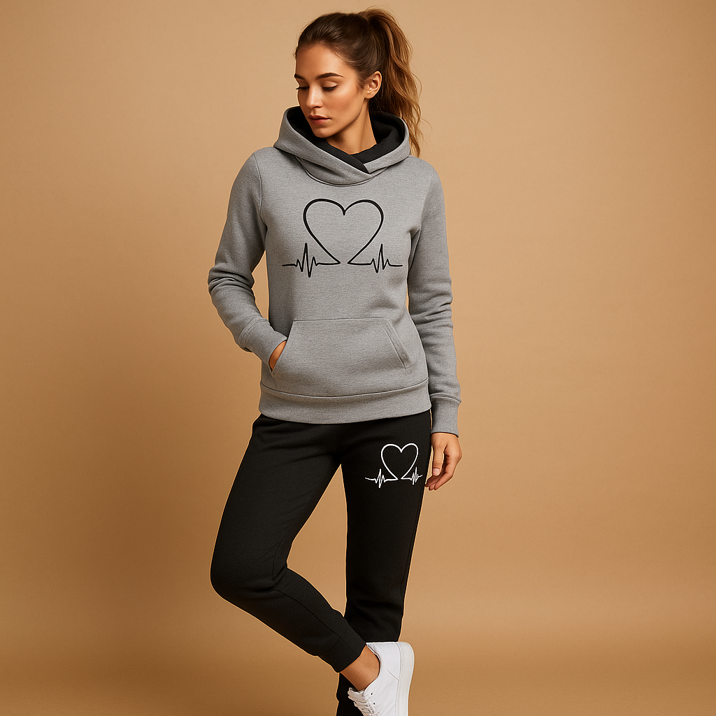 Jogging set voor dames met jack en broek in streetstyle ontwerp – perfect voor thuis en casual dagen buiten.