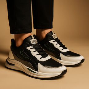 Lichtgewicht sportschoenen voor heren in zwart, grijs en blauw – ademend, stijlvol en ideaal voor dagelijks gebruik of sportieve activiteiten.