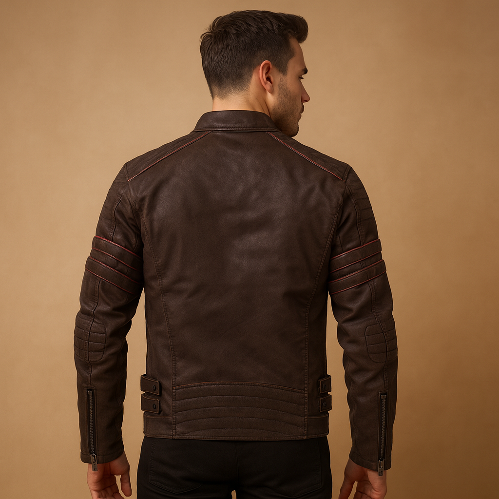 Stoer bikerjack voor heren van premium kwaliteit met tijdloos design, weerbestendig materiaal en comfortabele pasvorm voor motorritten en casual gebruik.