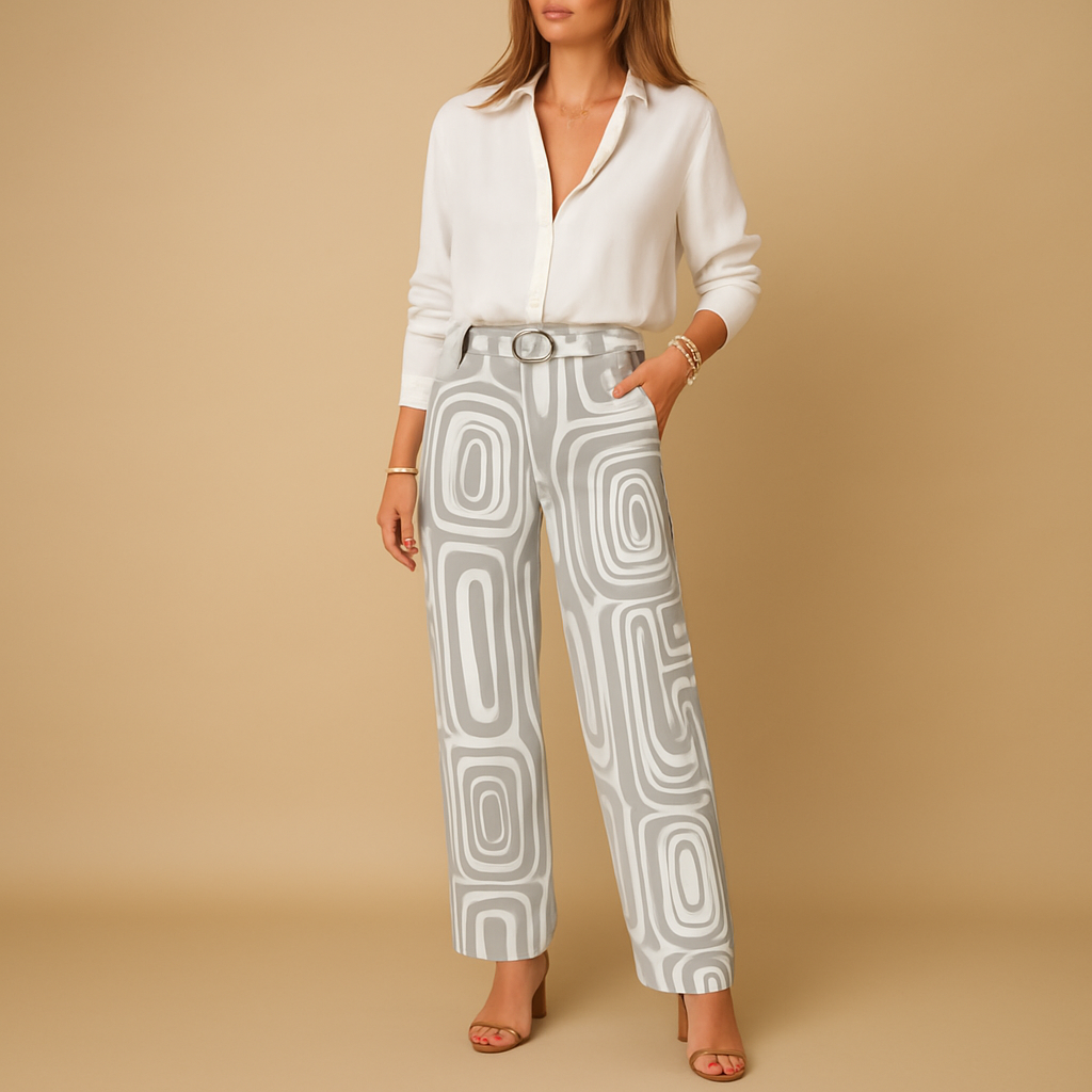 Dames set met lange mouwen blouse en broek in elegante stijl, ideaal voor dagelijks gebruik of formele gelegenheden