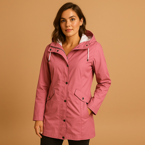 Transparante regenjas met capuchon voor dames, lichtgewicht en ademend. Beschermt tegen regen terwijl je outfit zichtbaar en stijlvol blijft.