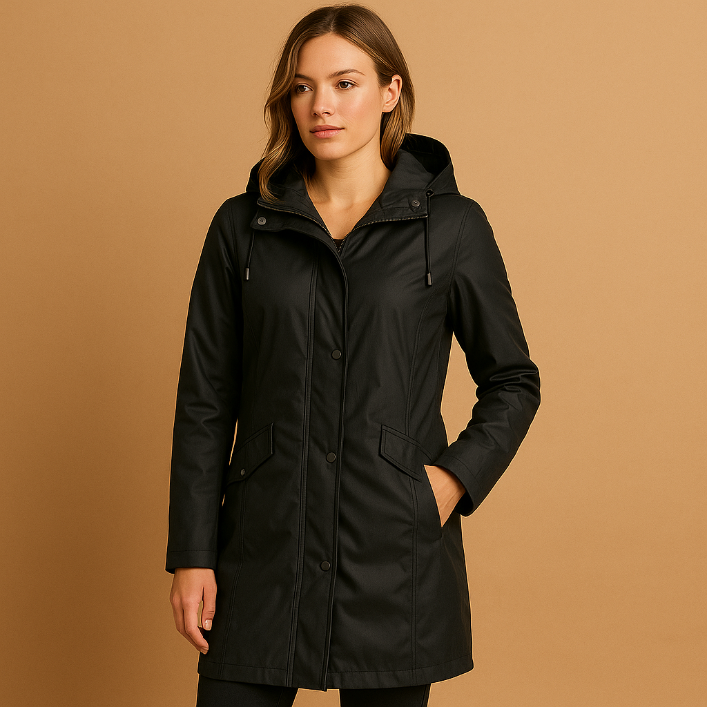 Transparante regenjas met capuchon voor dames van licht en ademend materiaal. Stijlvol, comfortabel en ideaal voor regenachtige dagen.