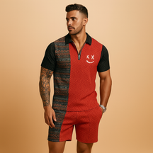 Heren zomerset met vintage polo en korte broek met zakken, ideaal voor warme dagen, vakanties en vrijetijdskleding.