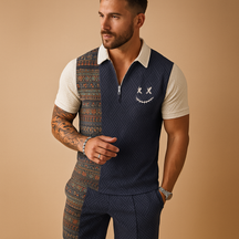 Heren zomerset met vintage polo en korte broek met zakken, ideaal voor warme dagen, vakanties en vrijetijdskleding.