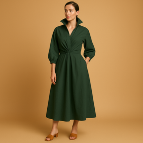 Vintage geïnspireerde A-lijn damesjurk met flatterende taille en lichtgewicht stof, perfect voor bruiloften en casual gelegenheden.