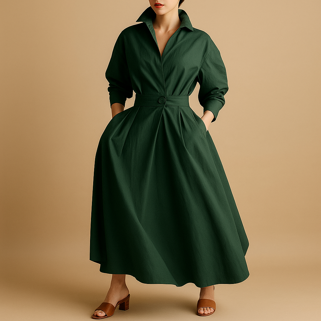Vintage geïnspireerde A-lijn damesjurk met flatterende taille en lichtgewicht stof, perfect voor bruiloften en casual gelegenheden.