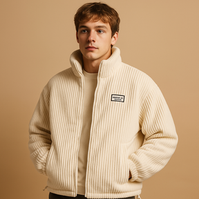 Heren corduroy jack met katoenen voering en comfortabele pasvorm, ideaal voor koude dagen en casual winteroutfits.
