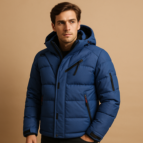 Warme donsparka voor heren met 90% donsisolatie, regular fit en afneembare capuchon, ideaal voor koude winterdagen en outdooractiviteiten.