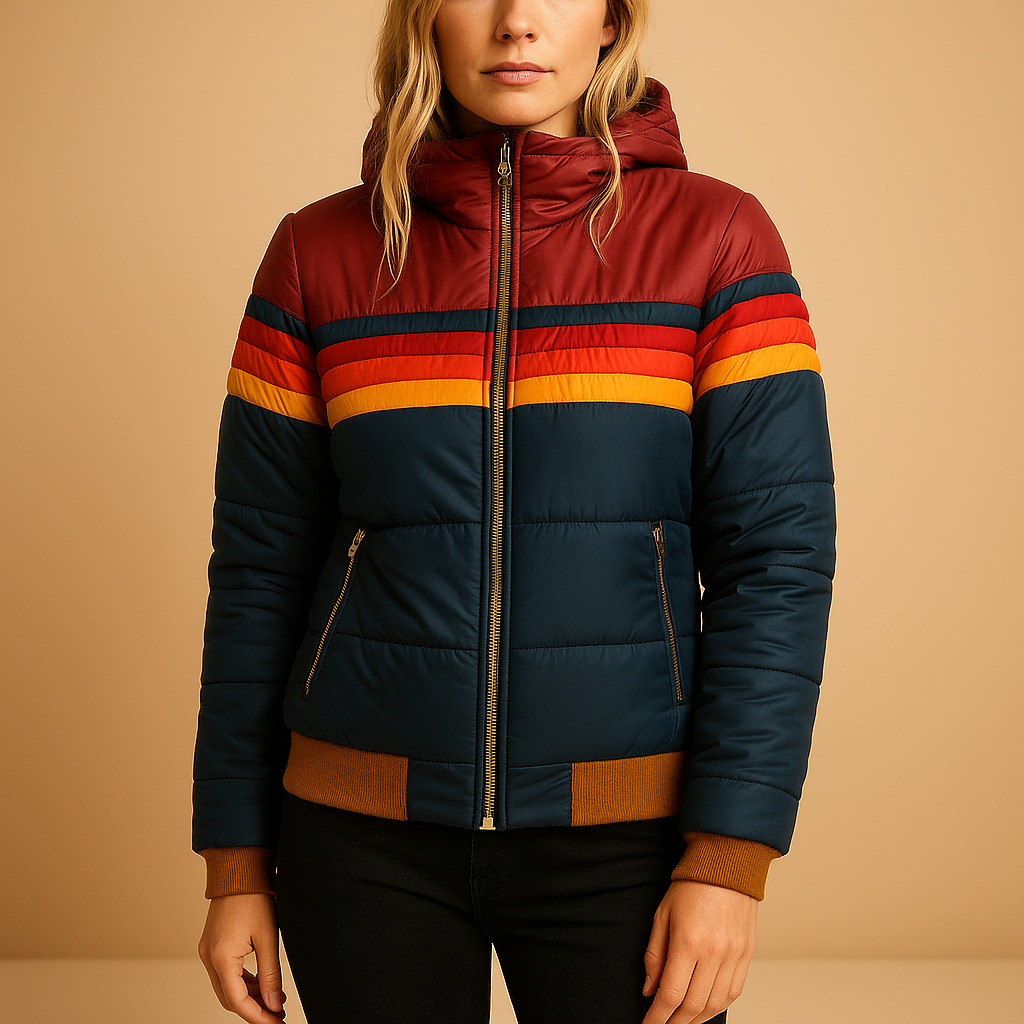 Warme gewatteerde winterjas met capuchon voor dames, stijlvol en flatterend met tijdloos design. Ideaal voor werk, reizen en winterse feestdagen.