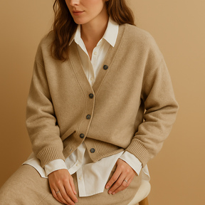 Warme gebreide damestrui met wol-look in crème, mokka, grijs en antraciet. Comfortabel en stijlvol voor dagelijks gebruik en speciale gelegenheden.