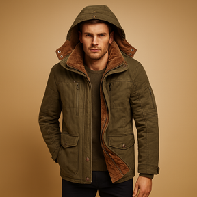 Warme heren winter jas met capuchon, tijdloos design en dikke voering, ideaal voor koude dagen en outdoor-activiteiten.