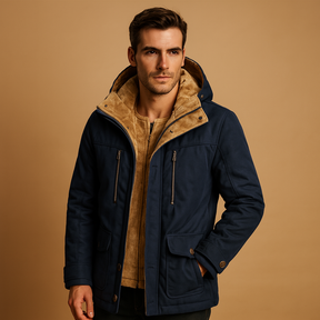 Warme heren winter jas met capuchon, tijdloos design en dikke voering, ideaal voor koude dagen en outdoor-activiteiten.