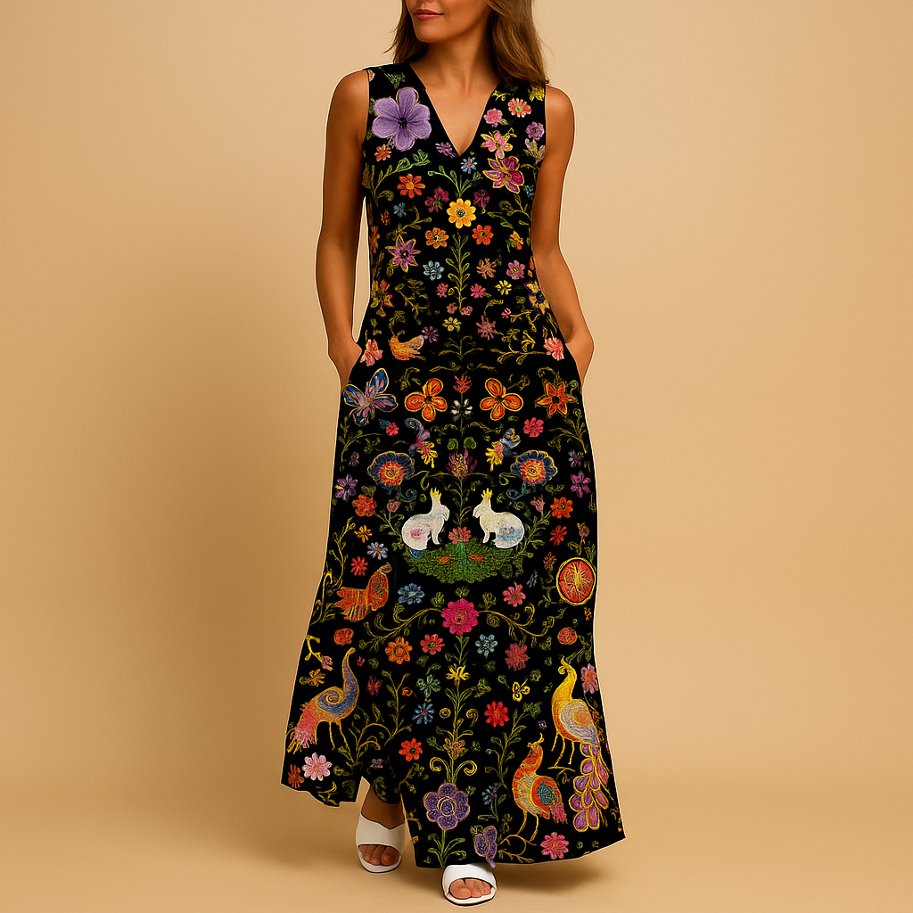 Luchtige dames zomerjurk met opvallende kleurrijke print, ideaal voor dagelijks dragen, feestjes en warme zomerdagen