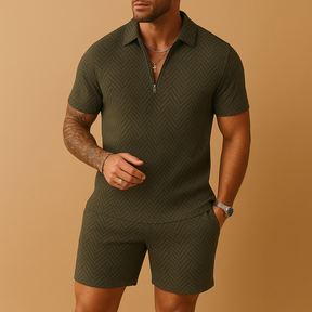 Heren zomerset bestaande uit polo shirt en korte broek in diverse kleuren, perfect voor strand, vakantie en warme dagen.