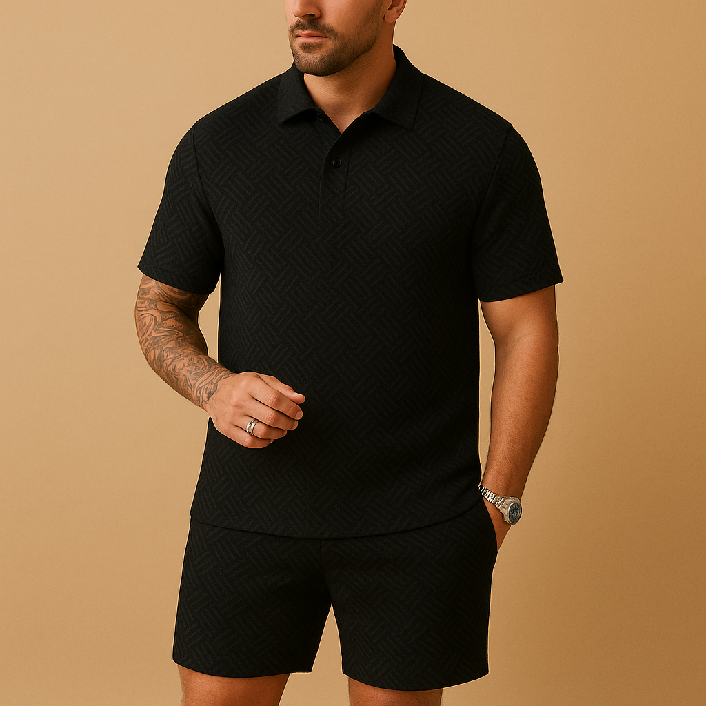 Heren zomerset bestaande uit polo shirt en korte broek in diverse kleuren, perfect voor strand, vakantie en warme dagen.